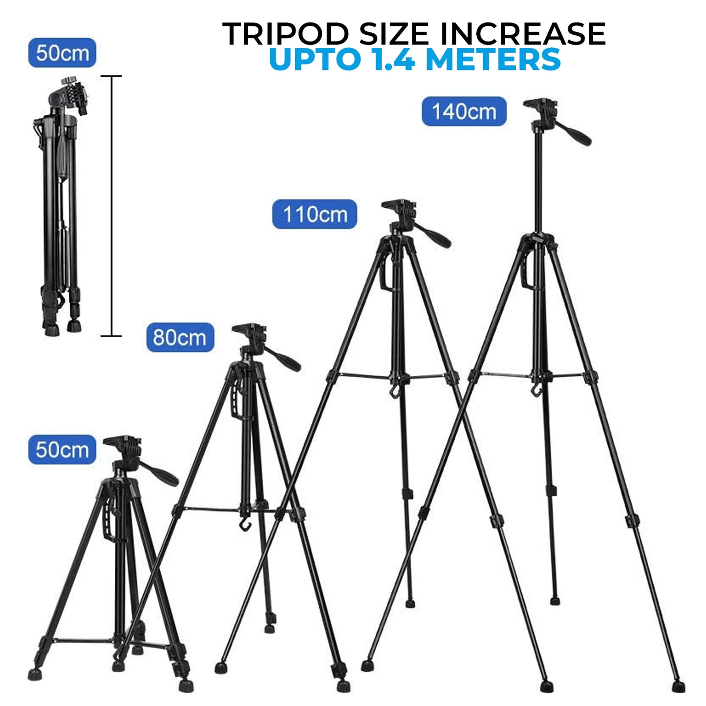 WRADER Metal Tripod with Clip Tripod Stand for Mobile DSLR Camera and Video Camera Tripod (Black, Supports Up to 5000 g)