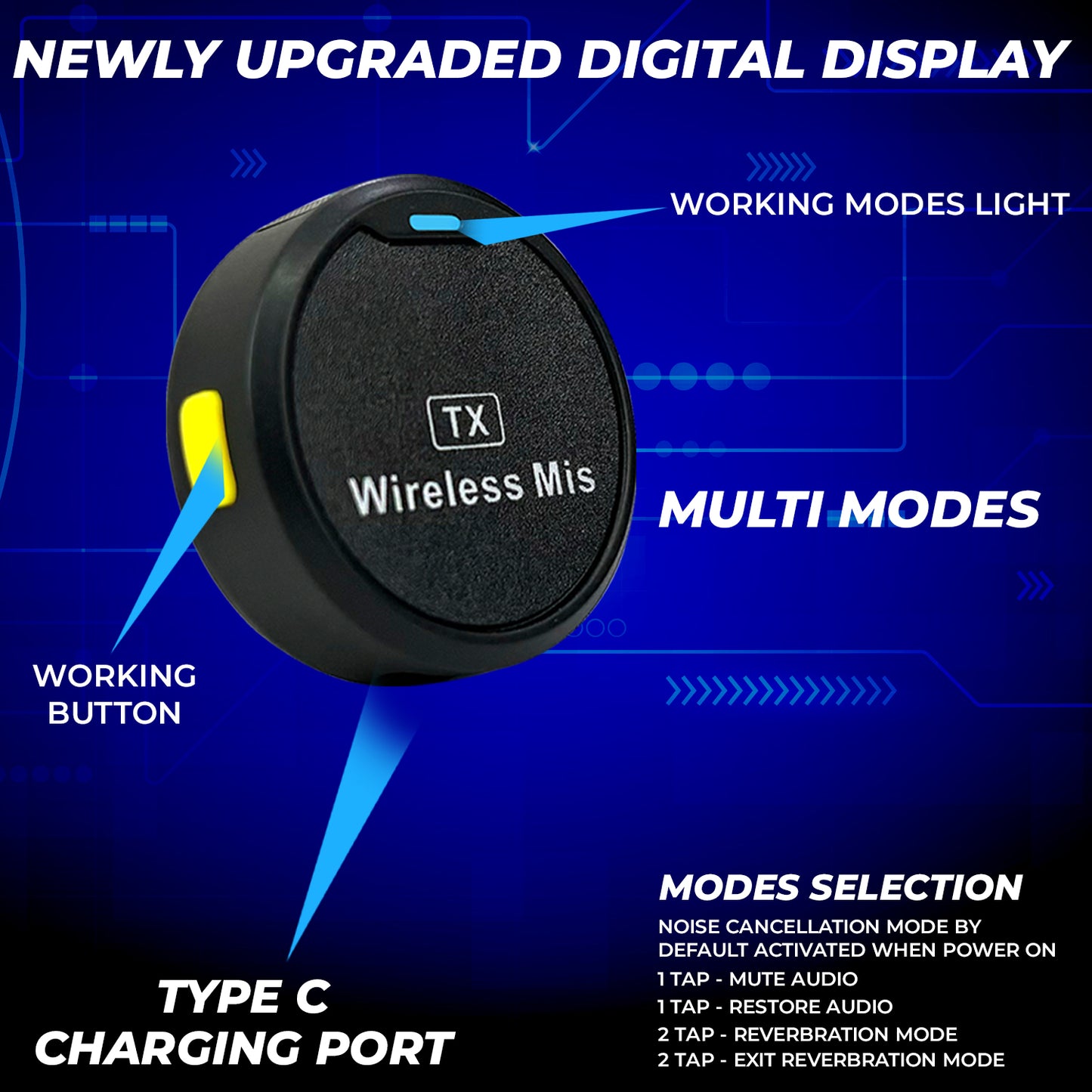 WRADER Round Shape Magnetic Wireless Collar Mic with Noise Cancellation for Type C Mobile and iPhone Microphone