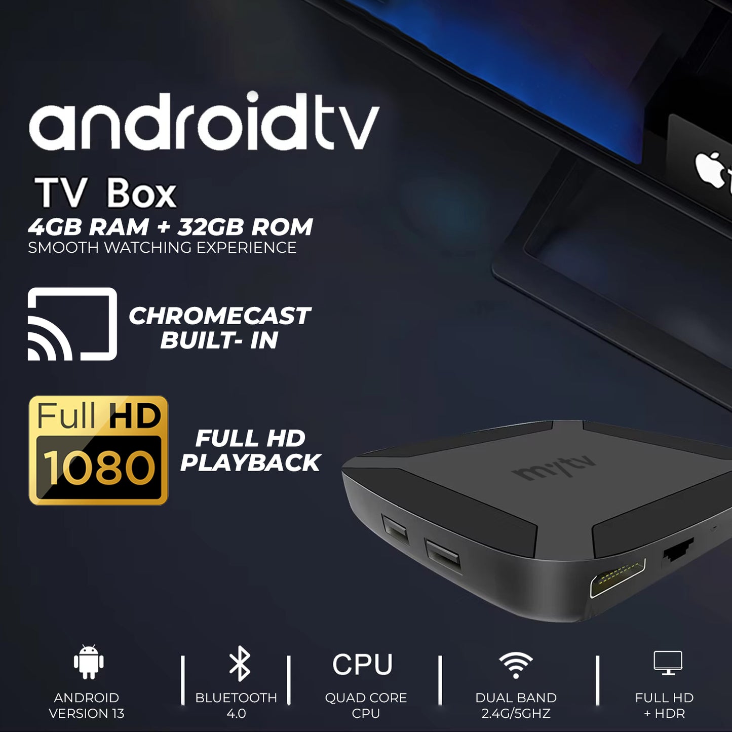 My tv Full HD 1080p Smart Android TV Set-Top Box with Built-in Chromecast & Google Assistant