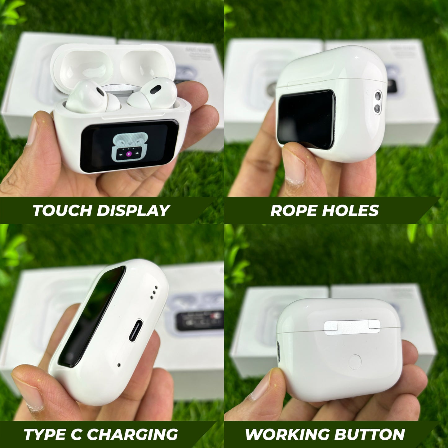ANC / ENC Air Pods Pro TWS Headset with Touch Display Airpods Pro TWS ANC Working / Wallpaper Change / Time Display / Charging Display