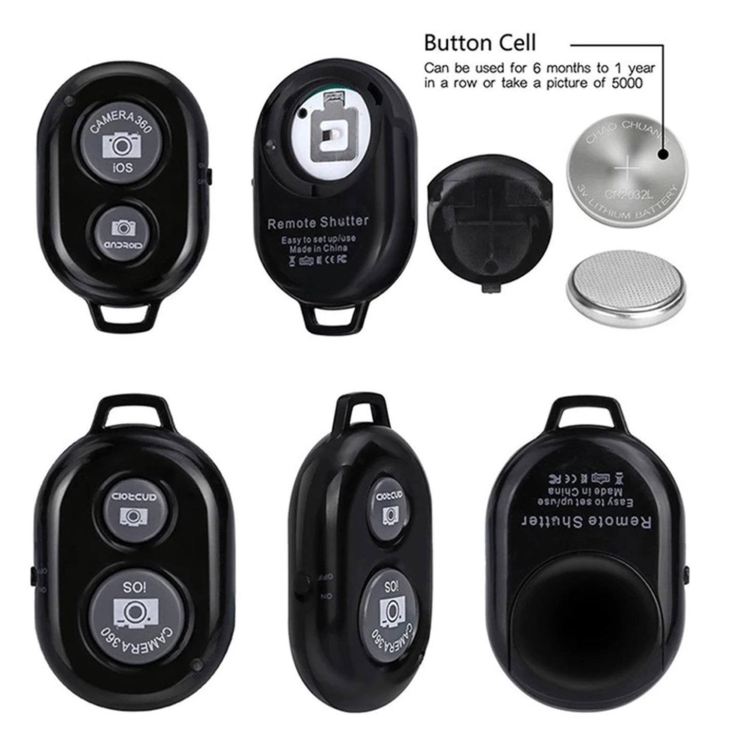 WRADER Wireless Bluetooth Remote Shutter Button for Photos and Selfie for Android & iOS Phone Camera Remote Control (Black)