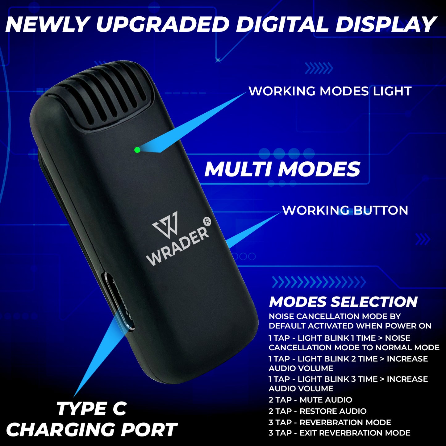 WRADER J13 Dual User Wireless Mic with Noise Cancellation for Type C Mobiles and iPhone Microphone