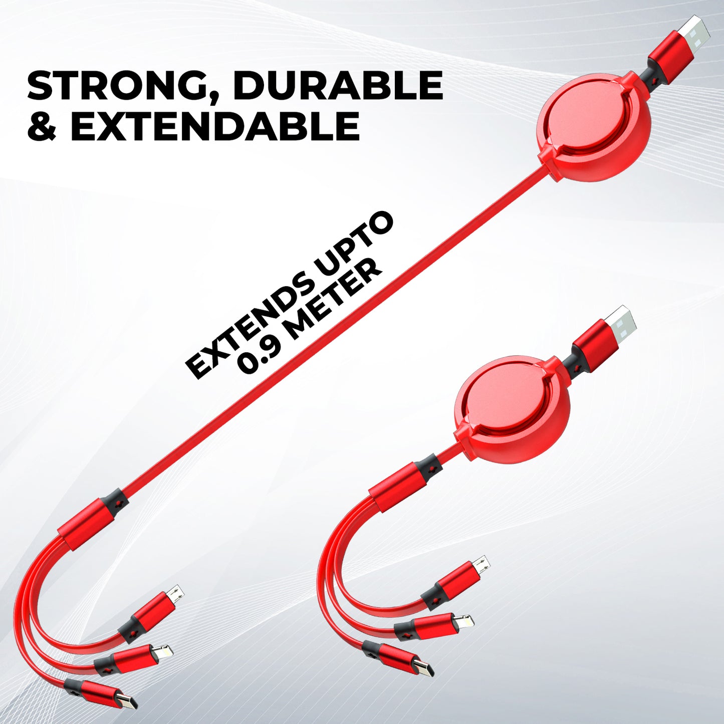 WRADER Micro USB Cable 3 A 1 m 3 in1 Fast Charging Data Cable for All Smartphones and iOS Data Cable