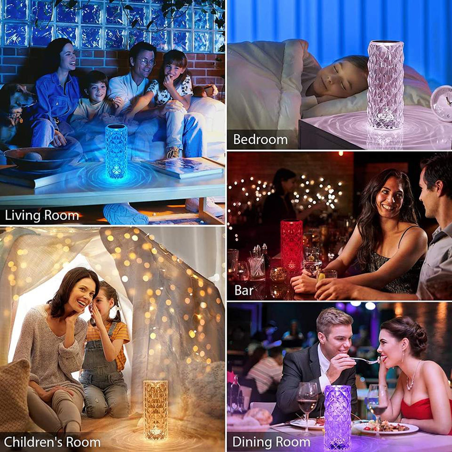 WRADER Rechargeable Crystal Lamp with 16 Color Modes Rose Diamond Table Lamp with Touch Night Lamp