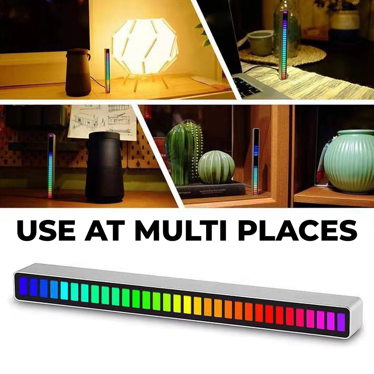 Rechargeable RGB Sound Control Voice-Activated Pickup Light Music Rhythm Light with Music Sync 32Bit Audio Spectrum Light for Car Desktop TV Gaming