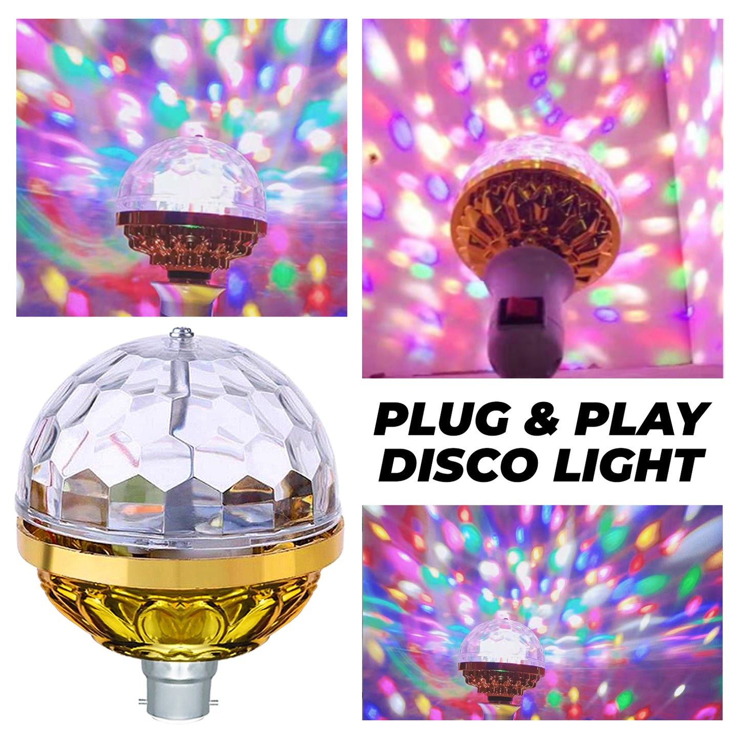 WRADER Golden Jumbo Bullb Dj Bulb with Strobe Effect 360 Degree Rotating LED Disco Bulb Single Disco Ball (Ball Diameter: 7 cm)