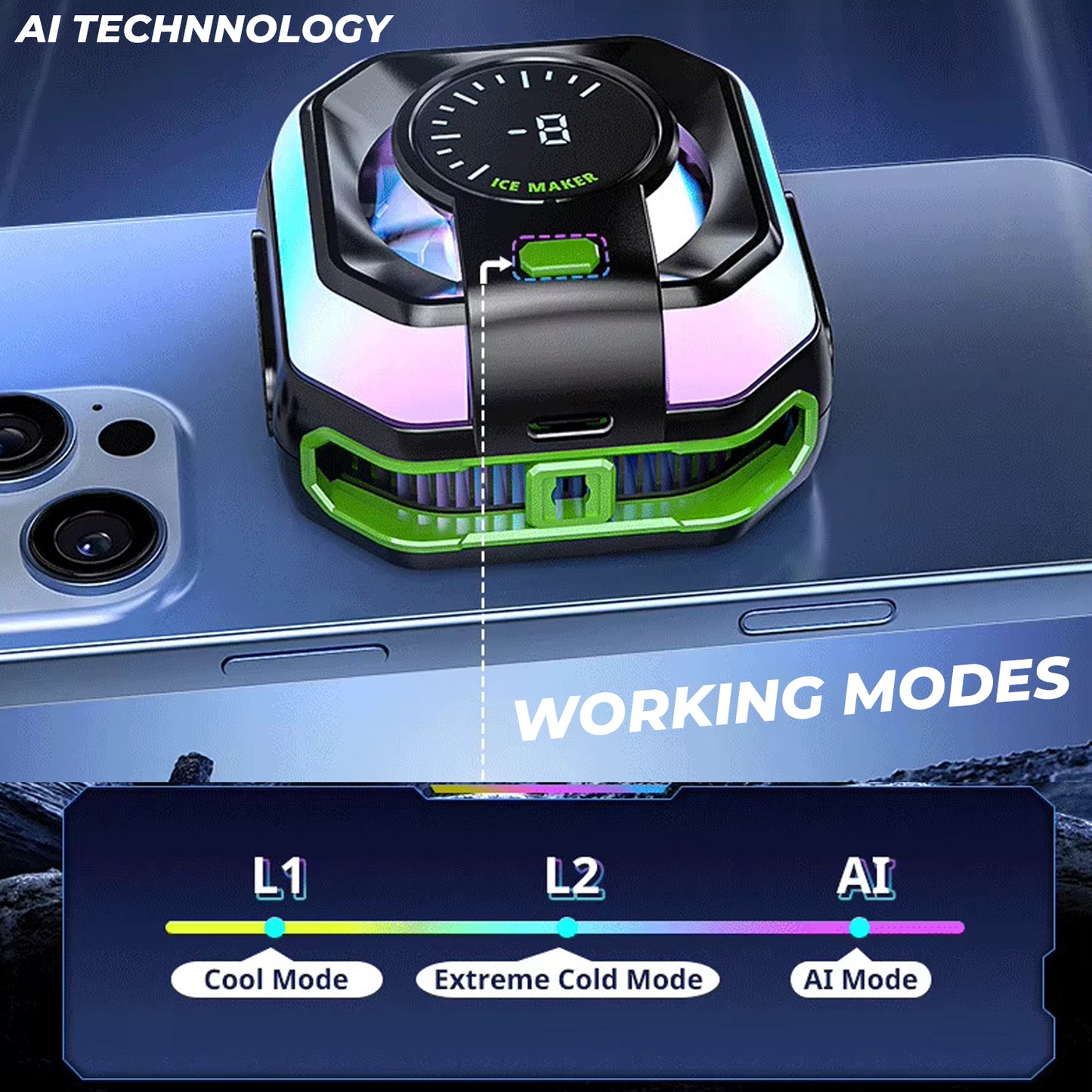 JS86 Mobile Cooling Fan – Ultra-Fast Cooling with RGB Lights, Temperature & Power Display