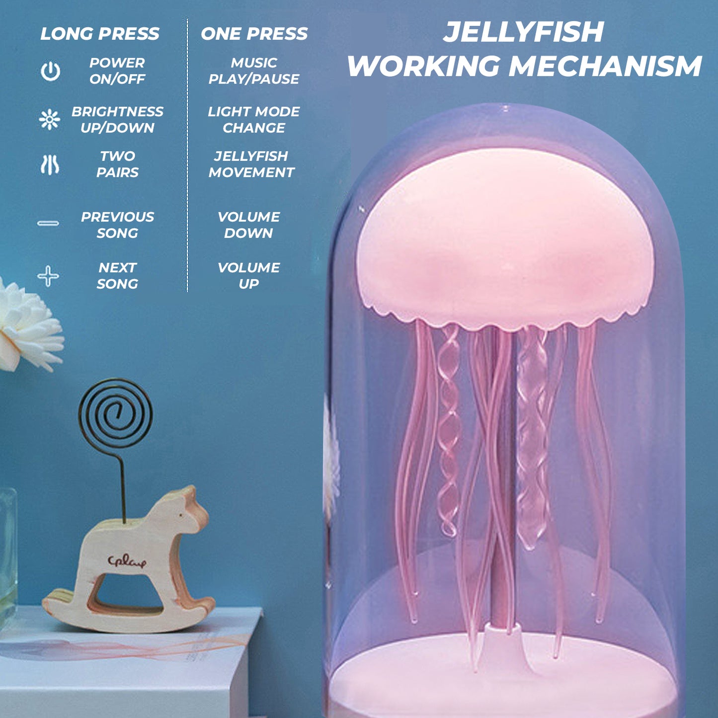 RGB Jellyfish Night Light with Bluetooth Speaker – Colorful LED Mood Lamp for Bedroom & Relaxation