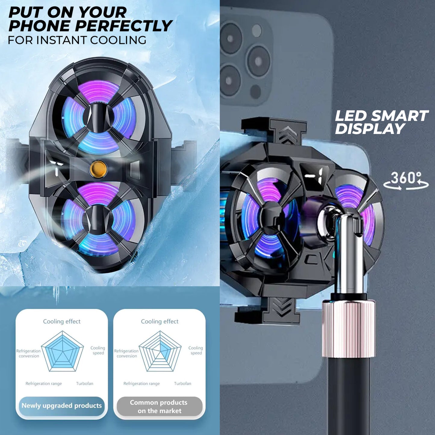 WRADER SL07 Mobile Cooler Fan for Gaming Android & iPhone Compatible Cooling Fan For Game Long Filming Cooling Pad (Black)
