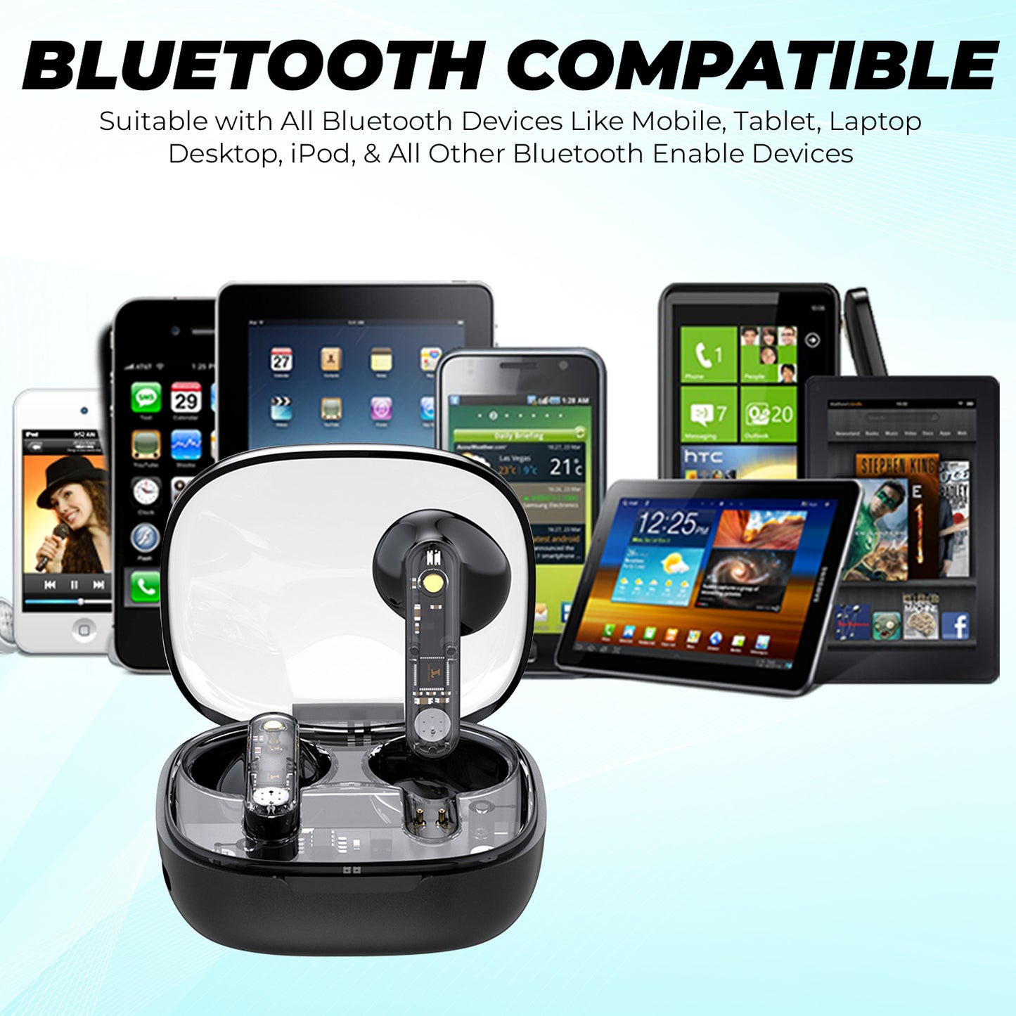 Transy Transparent Earbuds With Charging Display & Charging Case For All Smartphones Android & iPhone