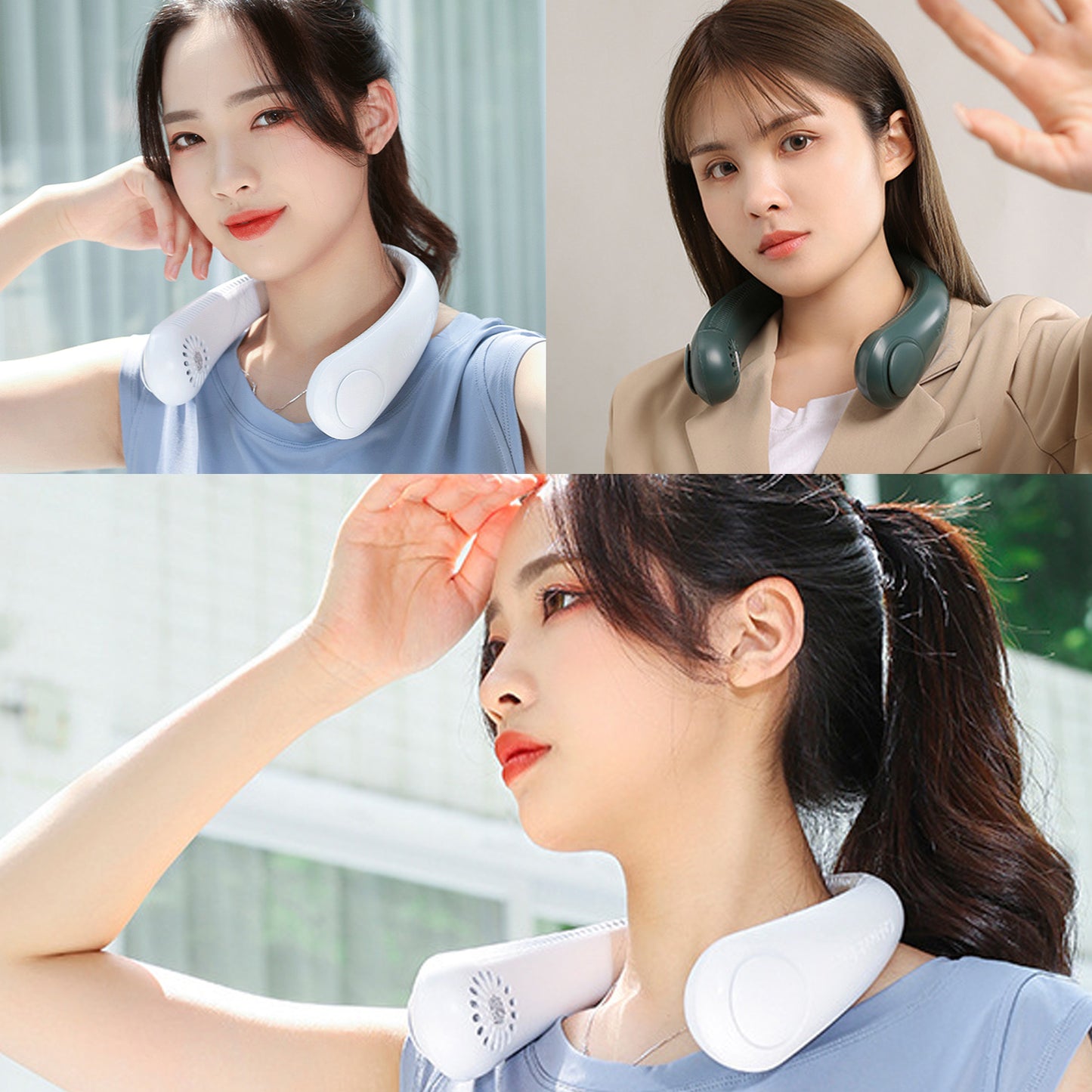 WRADER Portable USB Rechargeable Neckfan Personal Air Cooling Fan Neckband Neckfan 3 Air Speed Modes Hanging Neckband Fan