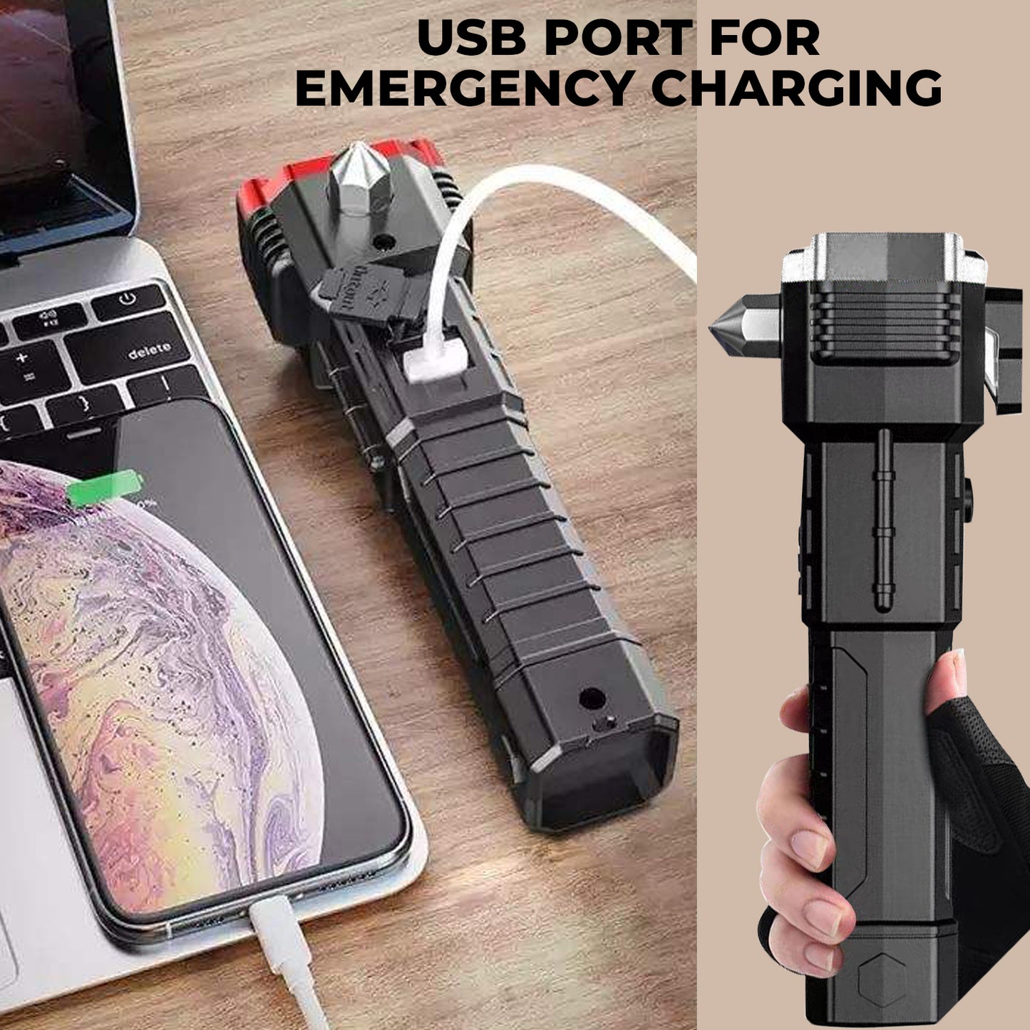 WRADER Safety Car Rescue LED Torch Light, Flashlight COB LED Light with Powerbank Hammer Torch