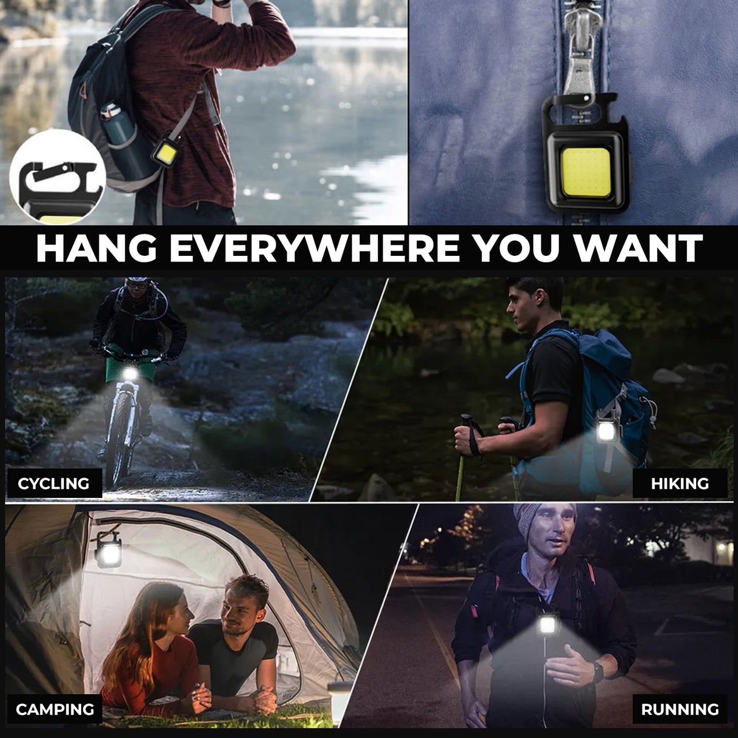 WRADER USB Rechargeable Keychain Torch Light Pocket COB Torch Light with 3 Working Mode 4 hrs Torch Emergency Light