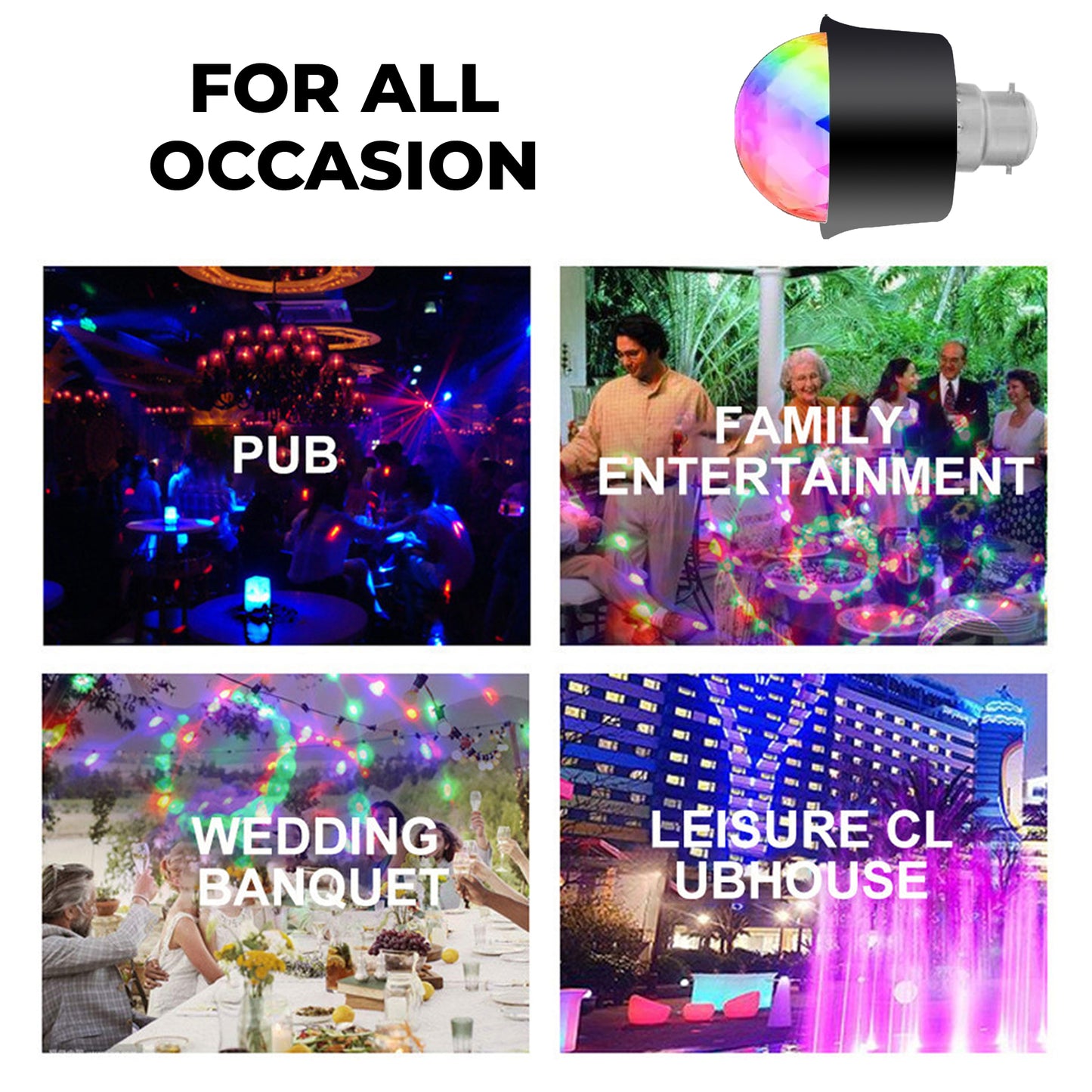 WRADER Small Mini DISCO DJ Projection Bulb for Room Party Stage and Diwali Single Disco Ball