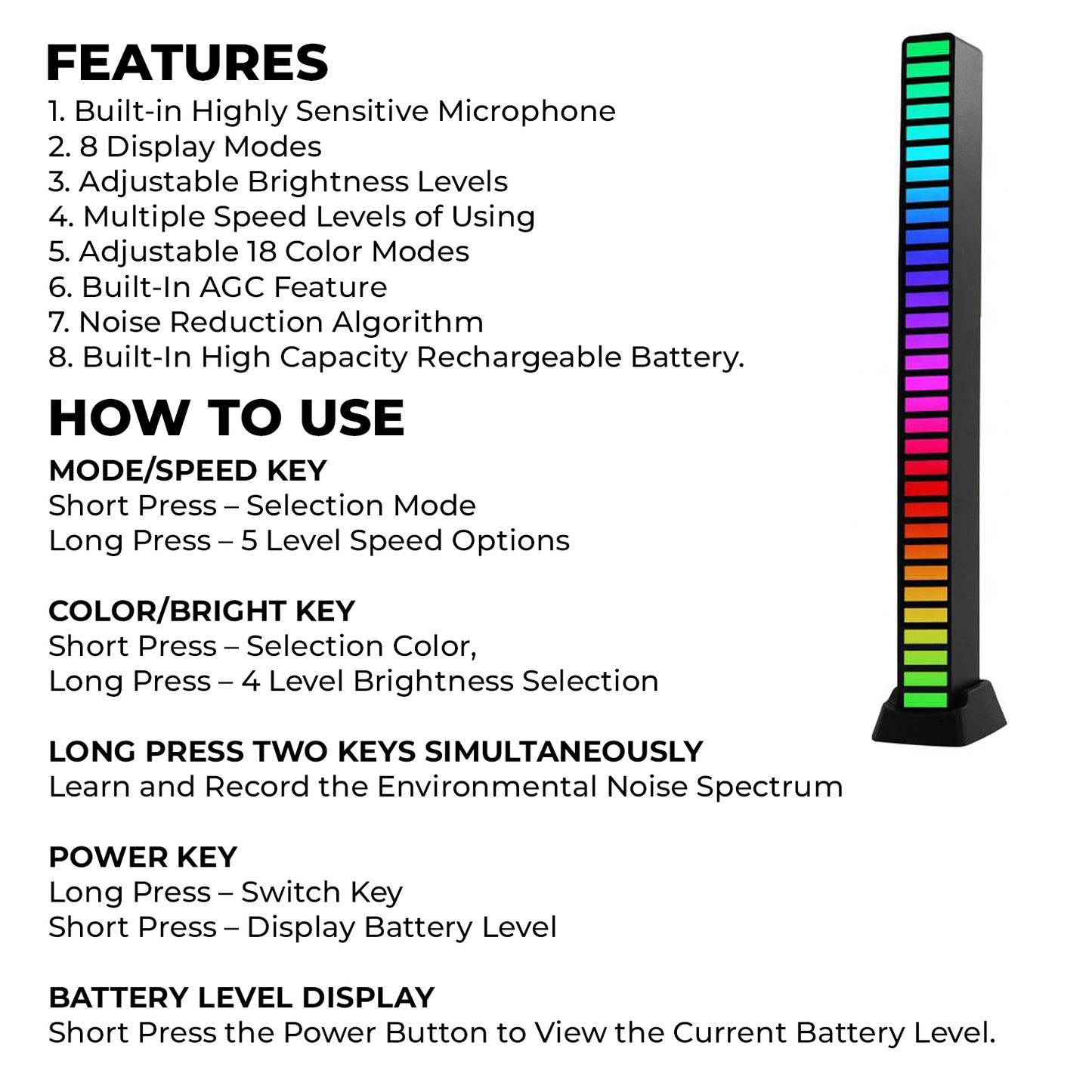 Rechargeable RGB Sound Control Voice-Activated Pickup Light Music Rhythm Light with Music Sync 32Bit Audio Spectrum Light for Car Desktop TV Gaming