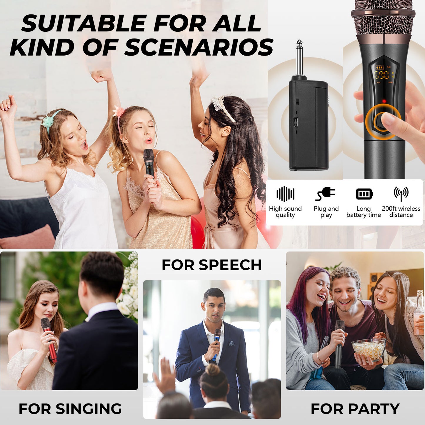 WRADER Professional Dynamic Wireless Karaoke Mic for Speech Stage Party Singing Public Speaking Microphone