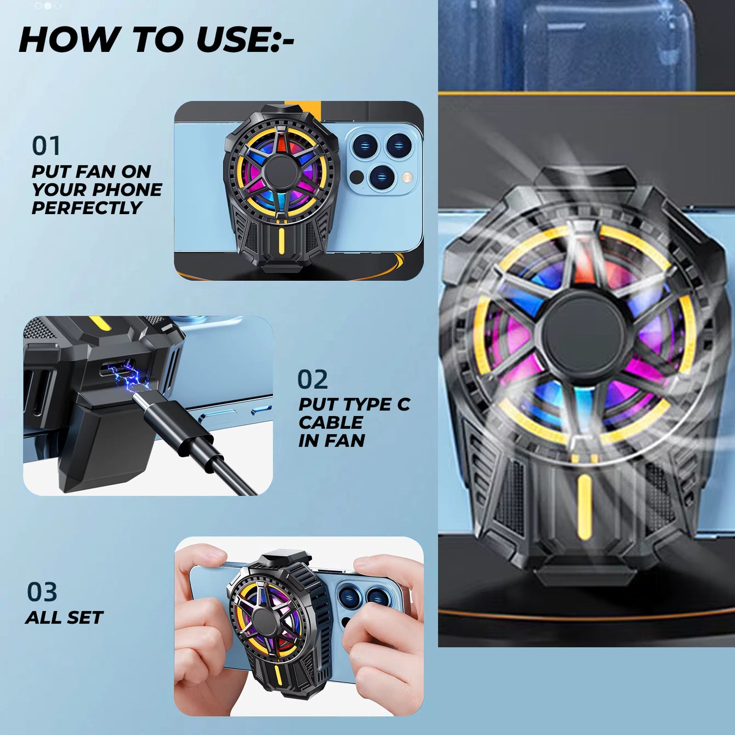WRADER SL01 RGB Gaming Mobile Phone Cooler for iPhone & Android Mobiles Mobile AC Cooler