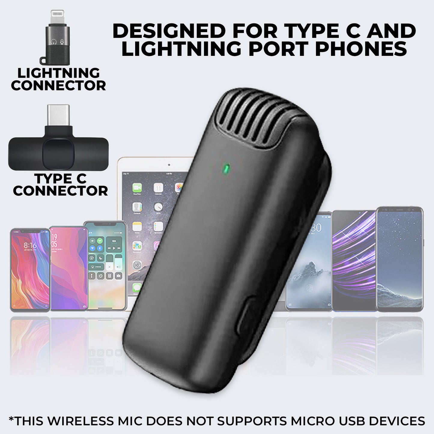 WRADER Dual User Wireless Mic with Noise Cancellation for Type C Mobiles and iPhone Microphone