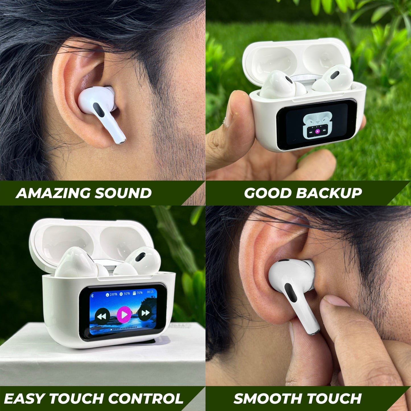 ANC / ENC Air Pods Pro TWS Headset with Touch Display Airpods Pro TWS ANC Working / Wallpaper Change / Time Display / Charging Display