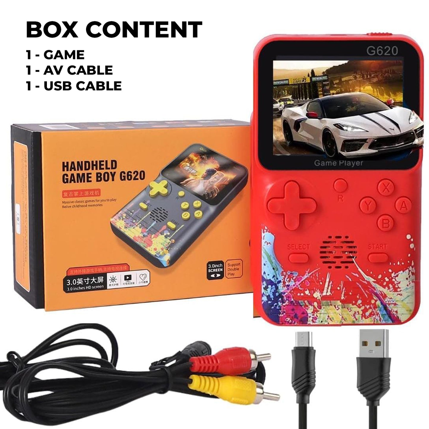 WRADER 500 IN 1 G620 Hand Classic Video Game with AV Cable for TV Support Handheld Gaming Console For Kids & Adults