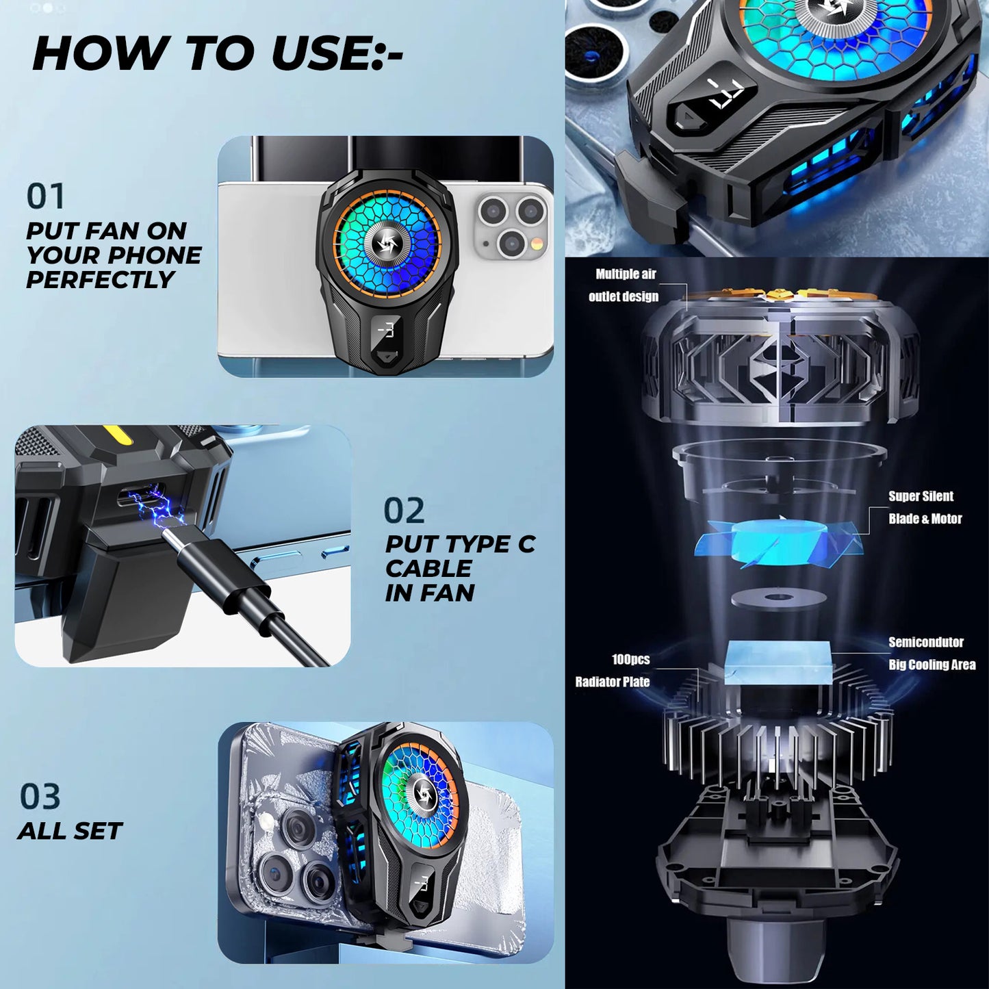 WRADER SL16 Mobile Gaming Cooling Fan for Android & iPhone for Heat Control Mobile Gaming Cooling Fan (Black)