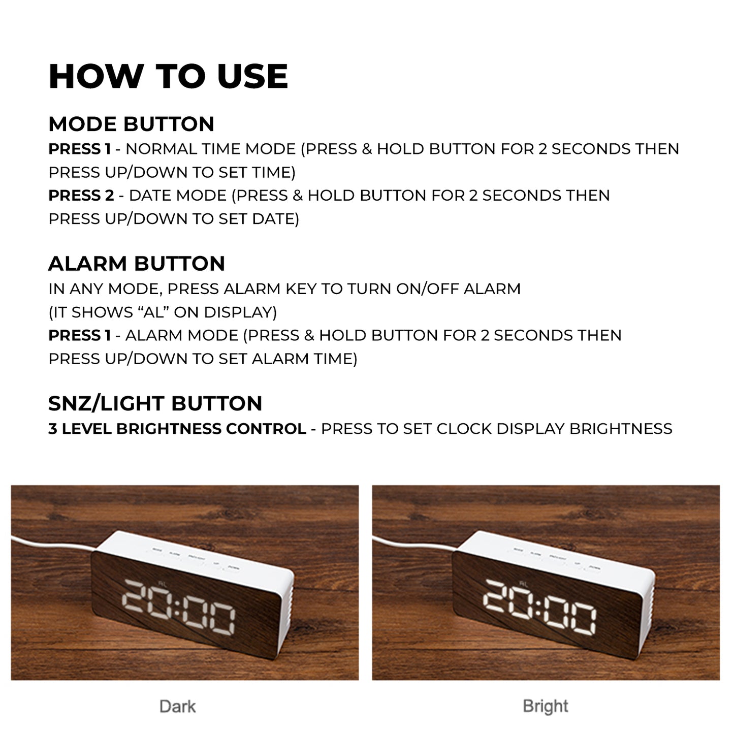 WRADER LED Digital Alarm Clock