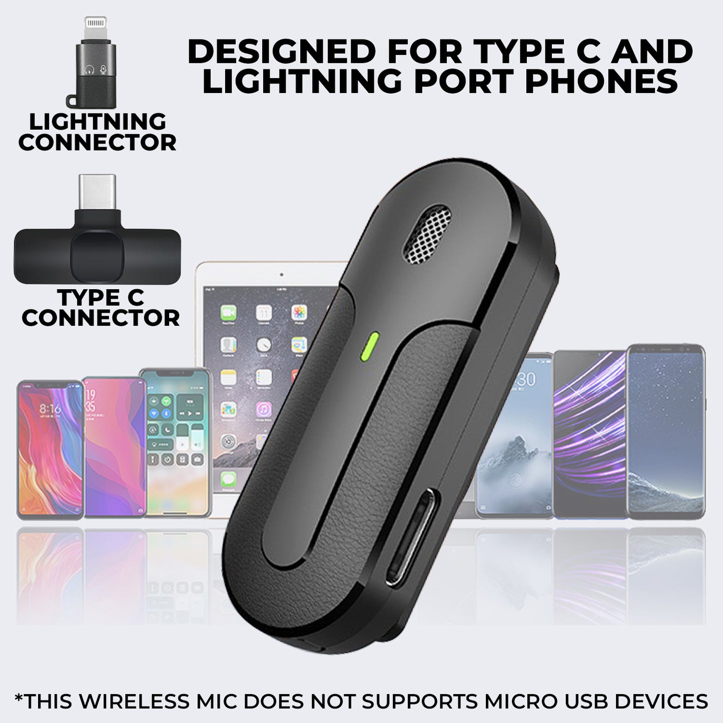 WRADER Exculsive Edition Professional Wireless Collar Mic for Type C Mobiles and iPhone Microphone (Black)