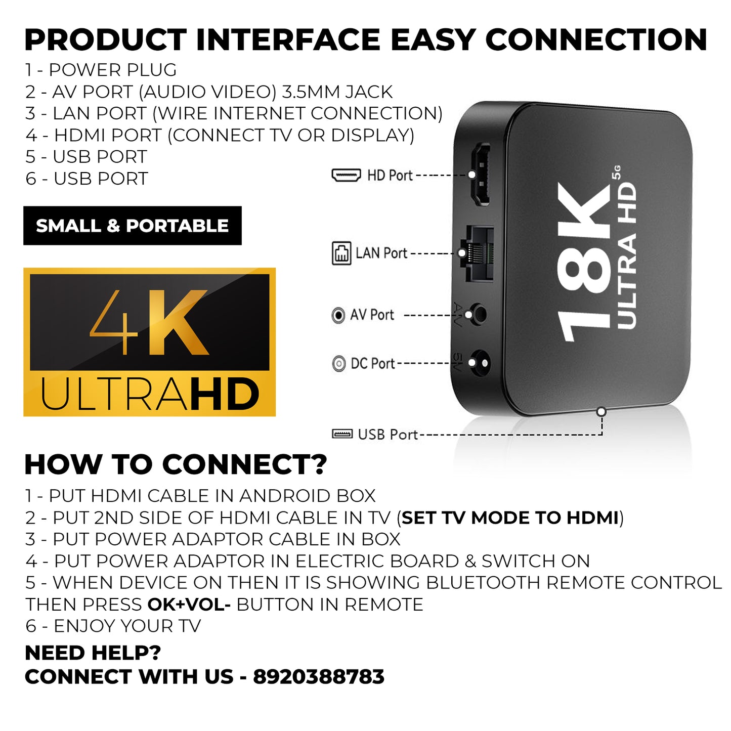 18K Android TV Box 4K Ultra HD Voice Control Built-in Chromecast Compact Design With 8GB + 128GB