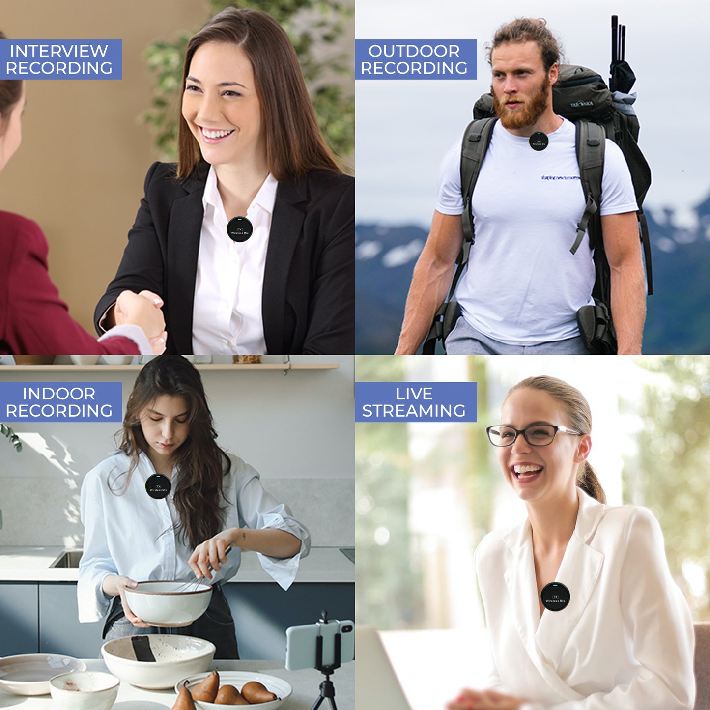 WRADER Round Shape Magnetic Wireless Collar Mic with Noise Cancellation for Type C Mobile and iPhone Microphone