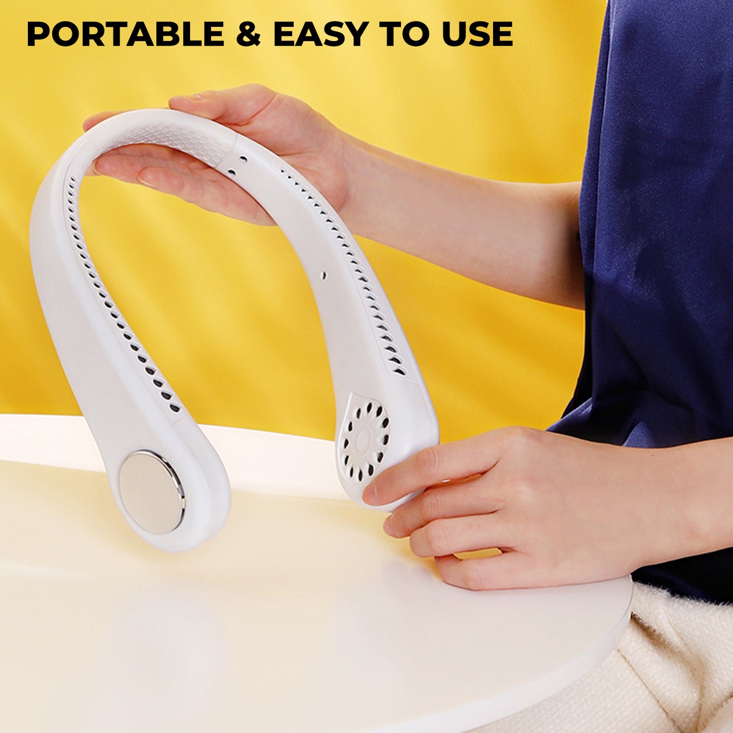 WRADER Portable USB Rechargeable Neckfan Personal Air Cooling Fan Neckband Neckfan 3 Air Speed Modes Hanging Neckband Fan