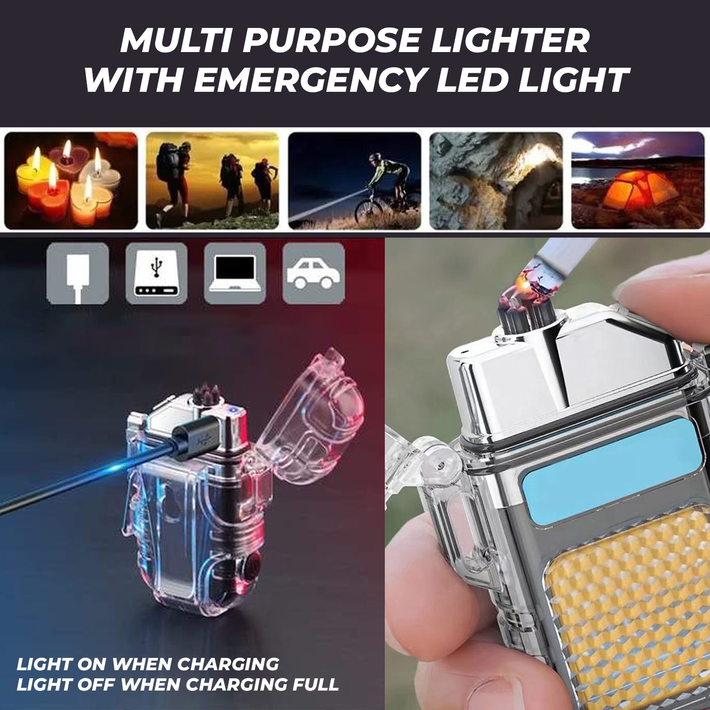 WRADER Dual Arc Plasma Lighter USB rechargeable Waterproof Transparent Shell