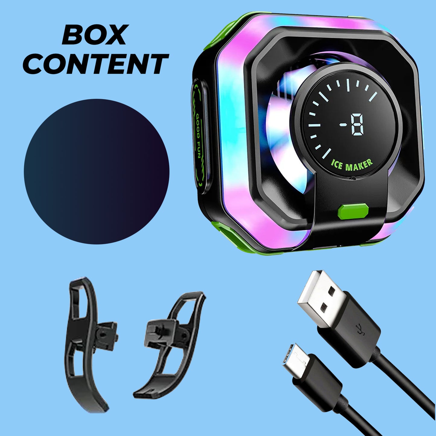 JS86 Mobile Cooling Fan – Ultra-Fast Cooling with RGB Lights, Temperature & Power Display