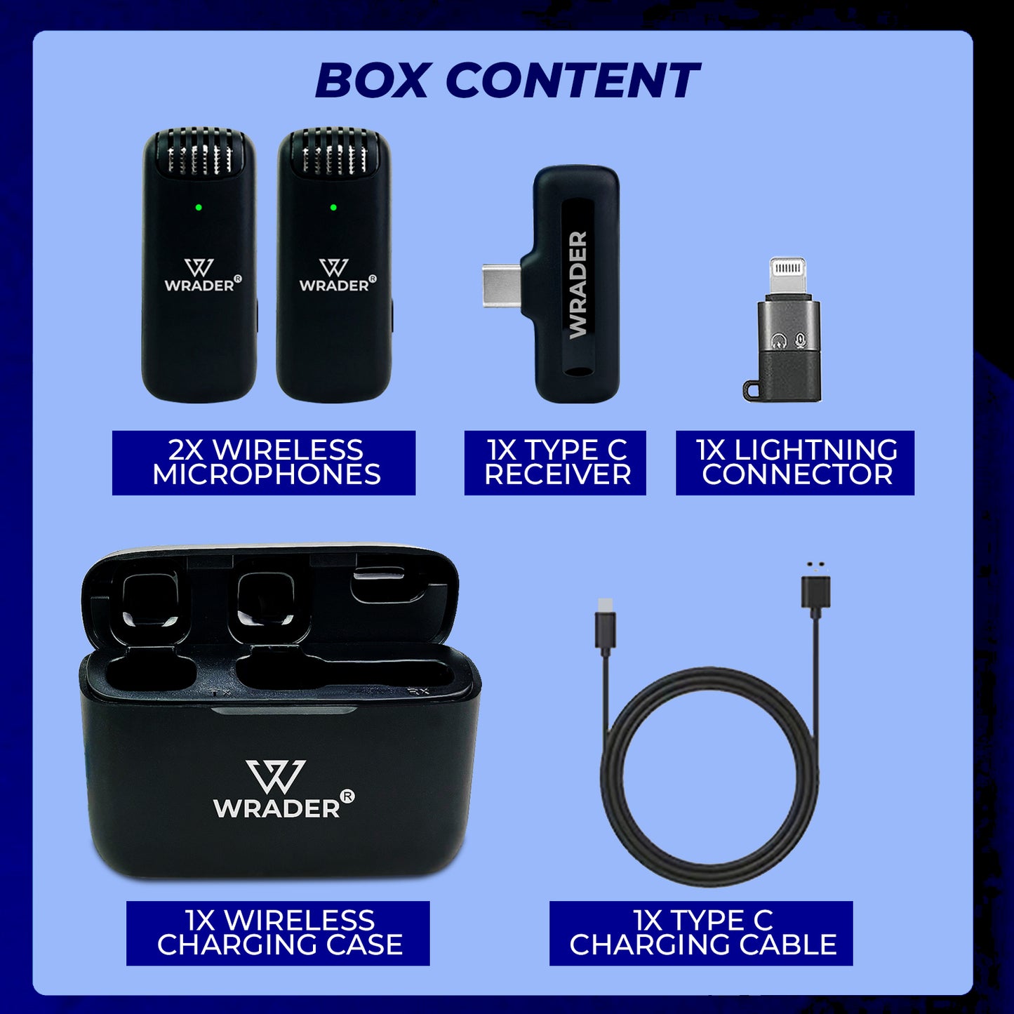 WRADER J13 Dual User Wireless Mic with Noise Cancellation for Type C Mobiles and iPhone Microphone