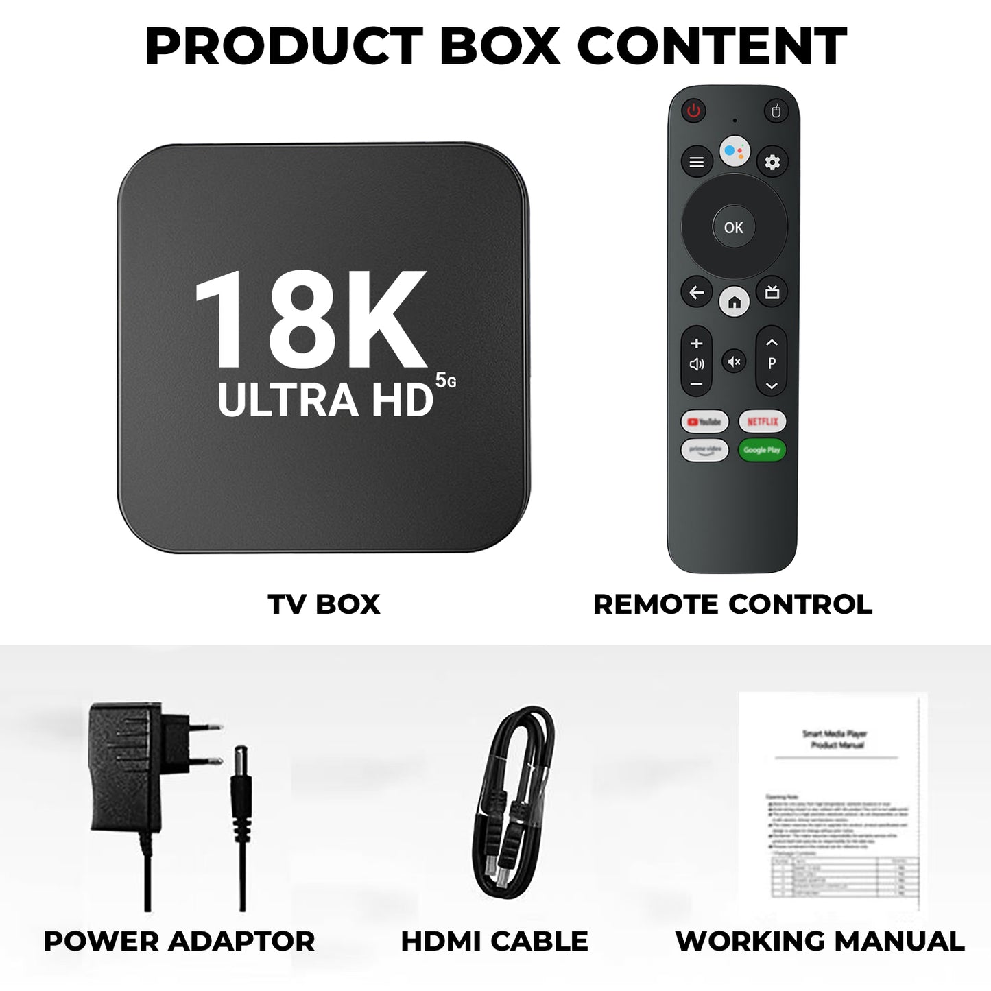18K Android TV Box 4K Ultra HD Voice Control Built-in Chromecast Compact Design With 8GB + 128GB
