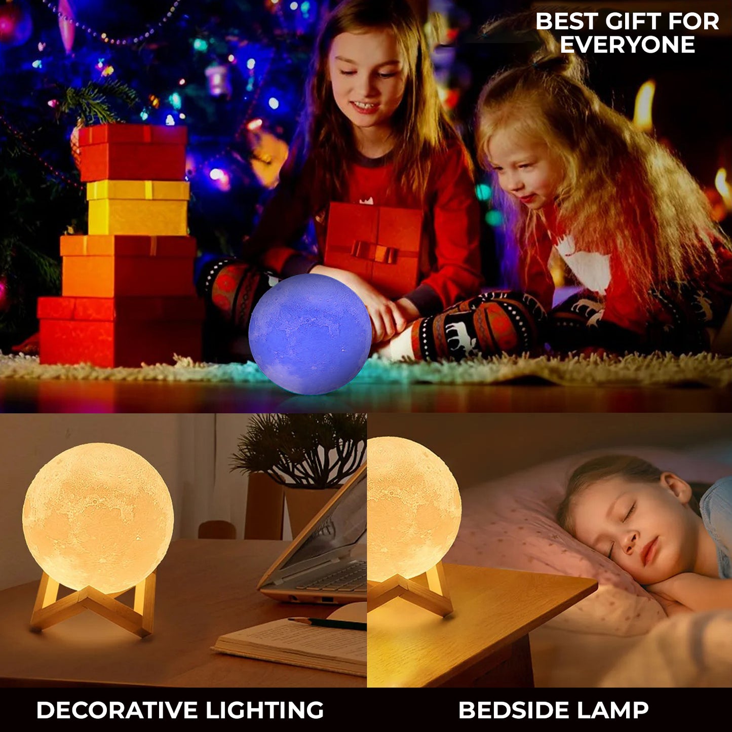 WRADER 3D Moon Lamp Night Moon Lamp with 7 Colors Light Glowing Modes Moon Light Night Lamp (15cm, Off-White)