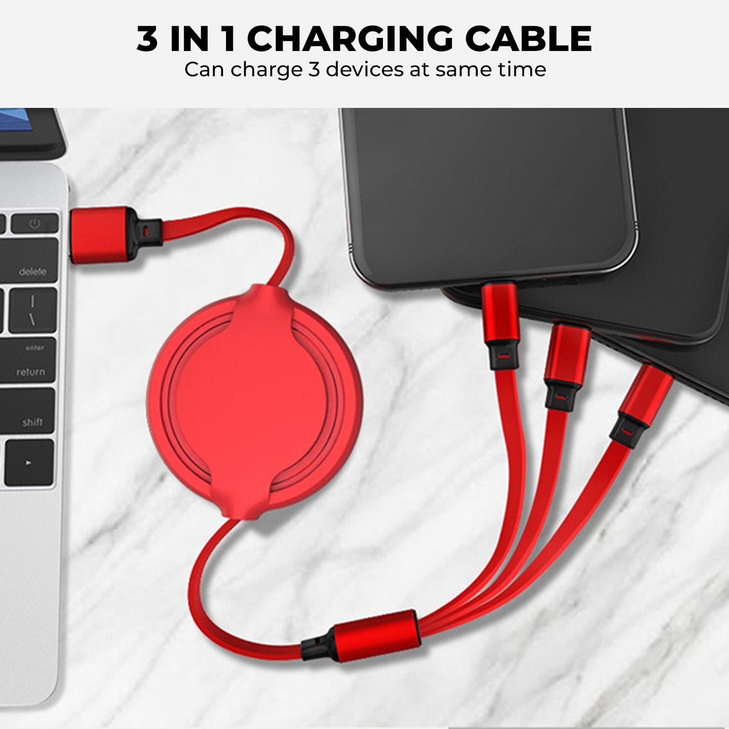 WRADER Micro USB Cable 3 A 1 m 3 in1 Fast Charging Data Cable for All Smartphones and iOS Data Cable