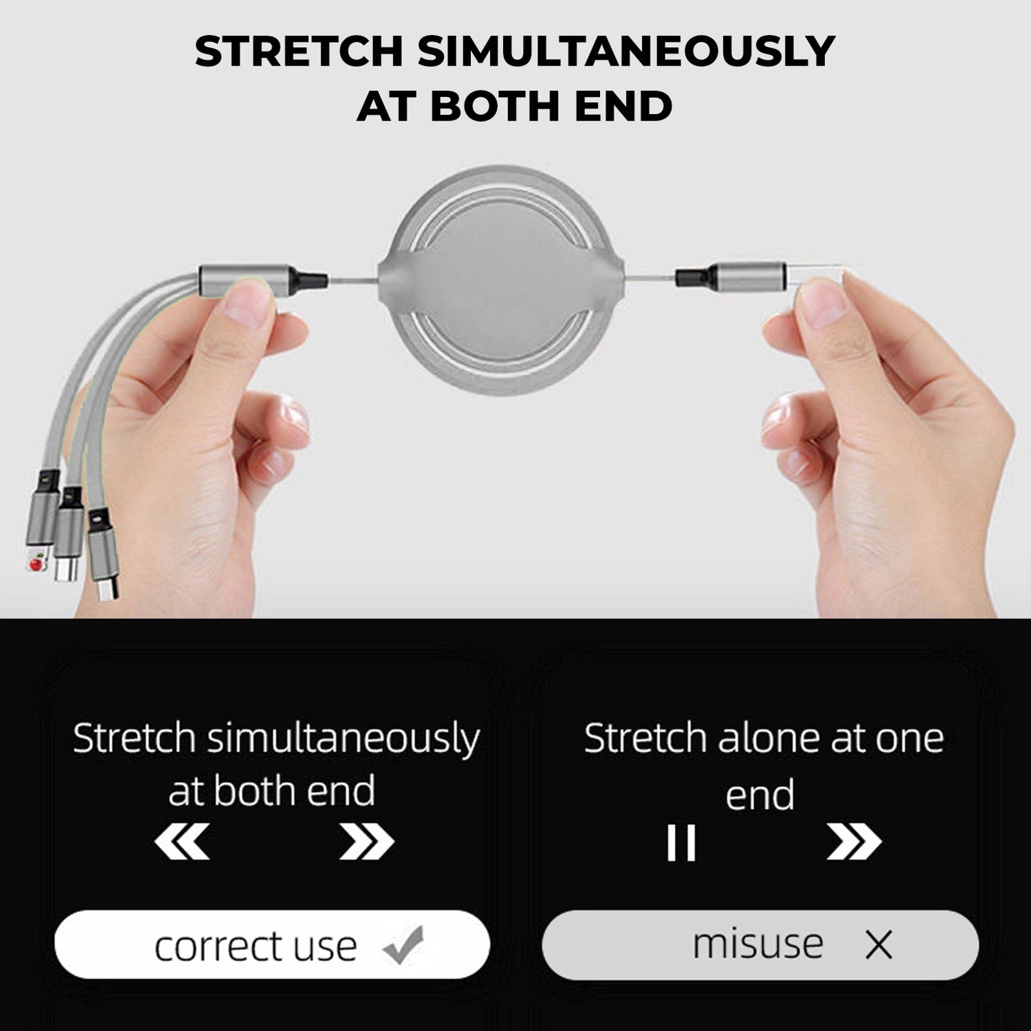 WRADER Micro USB Cable 3 A 1 m 3 in1 Fast Charging Data Cable for All Smartphones and iOS Data Cable