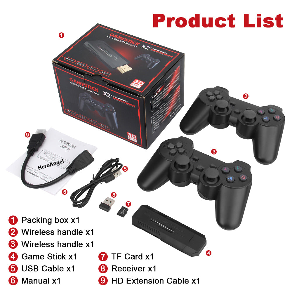 X2 Game Stick with 3D Games & 2.4G Wireless Controller Plug & Play Retro Gaming Console