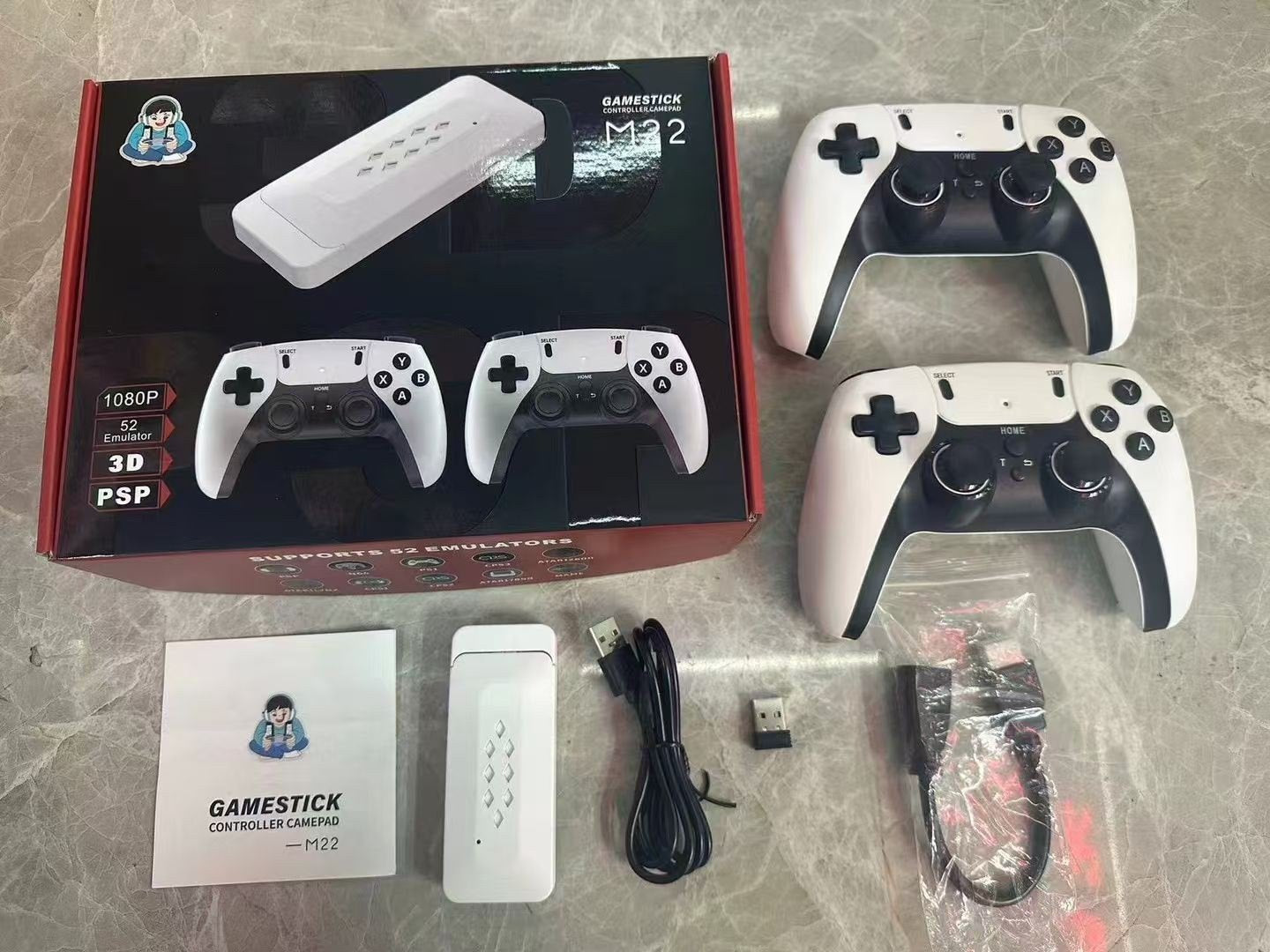 M22 Game Console with Wireless Controllers Plug & Play Retro Gaming Stick with HDMI, Dual Gamepads