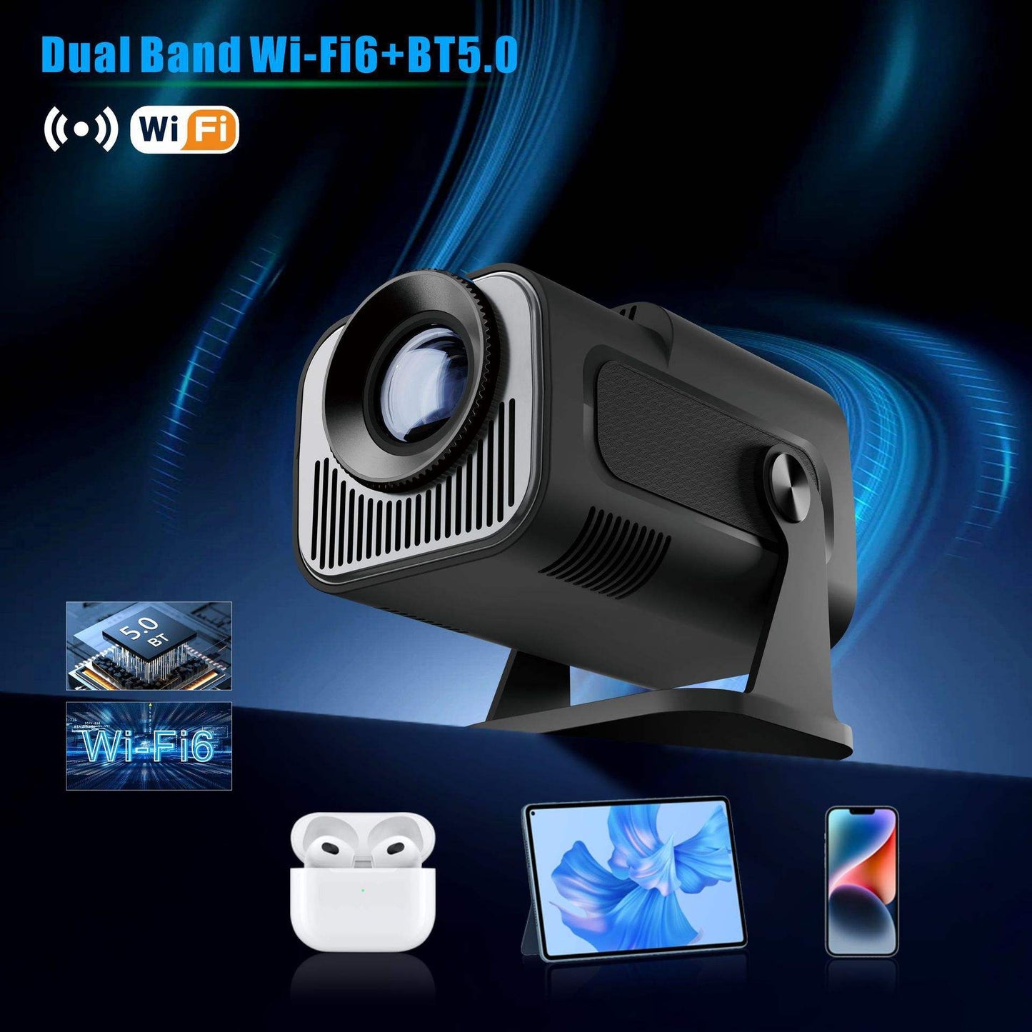 HY320 Mini Smart Android Projector – 720P Native, 4K Support, WiFi6 & Bluetooth, Android 11