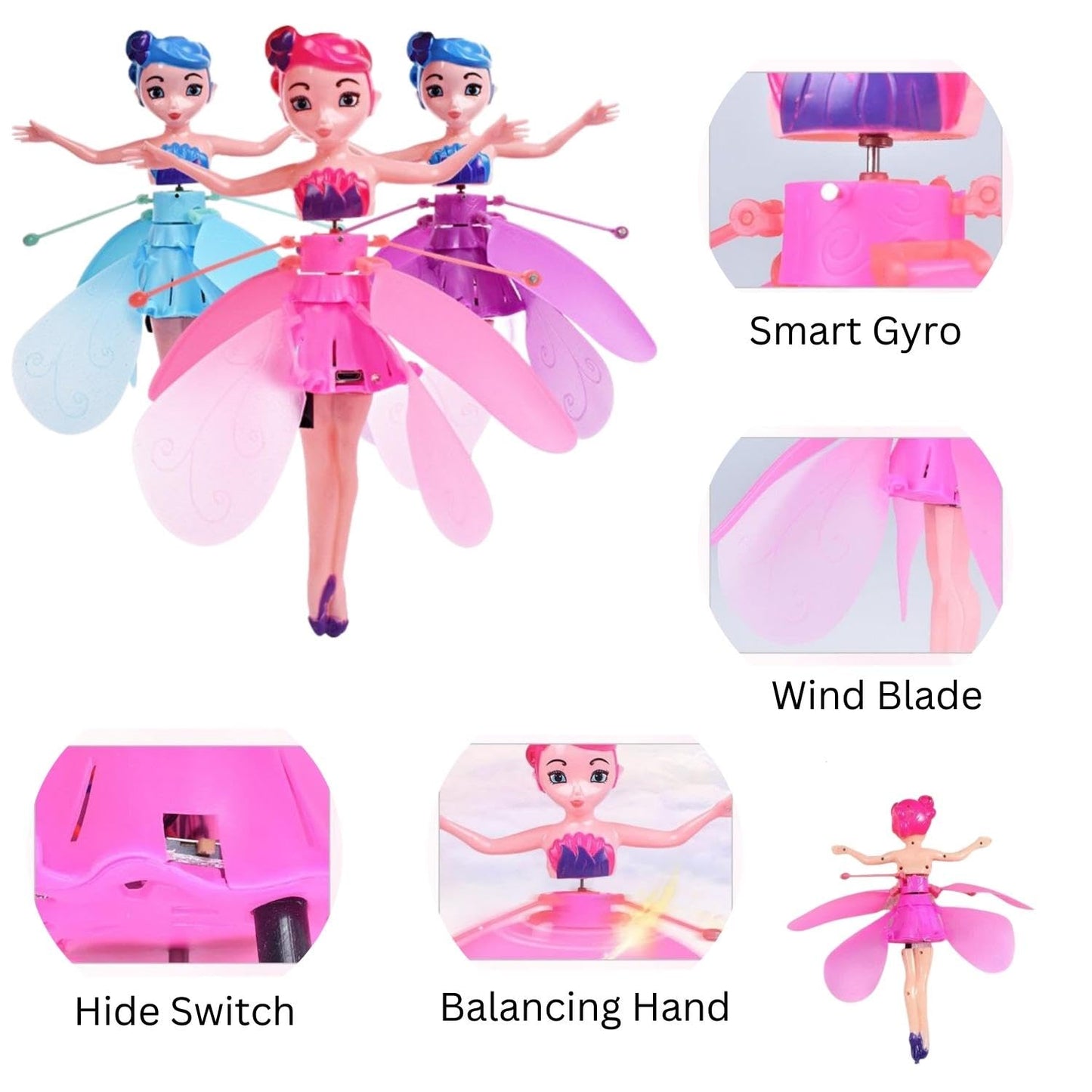 Wrader Magical Flying Doll Sensor Control Working USB Powered Sky Dancers Rainbow Glitter Flying Princess Doll for Kids, Girls, Boys & Childrens