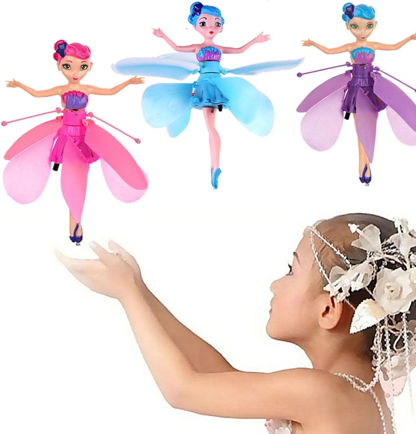 Wrader Magical Flying Doll Sensor Control Working USB Powered Sky Dancers Rainbow Glitter Flying Princess Doll for Kids, Girls, Boys & Childrens