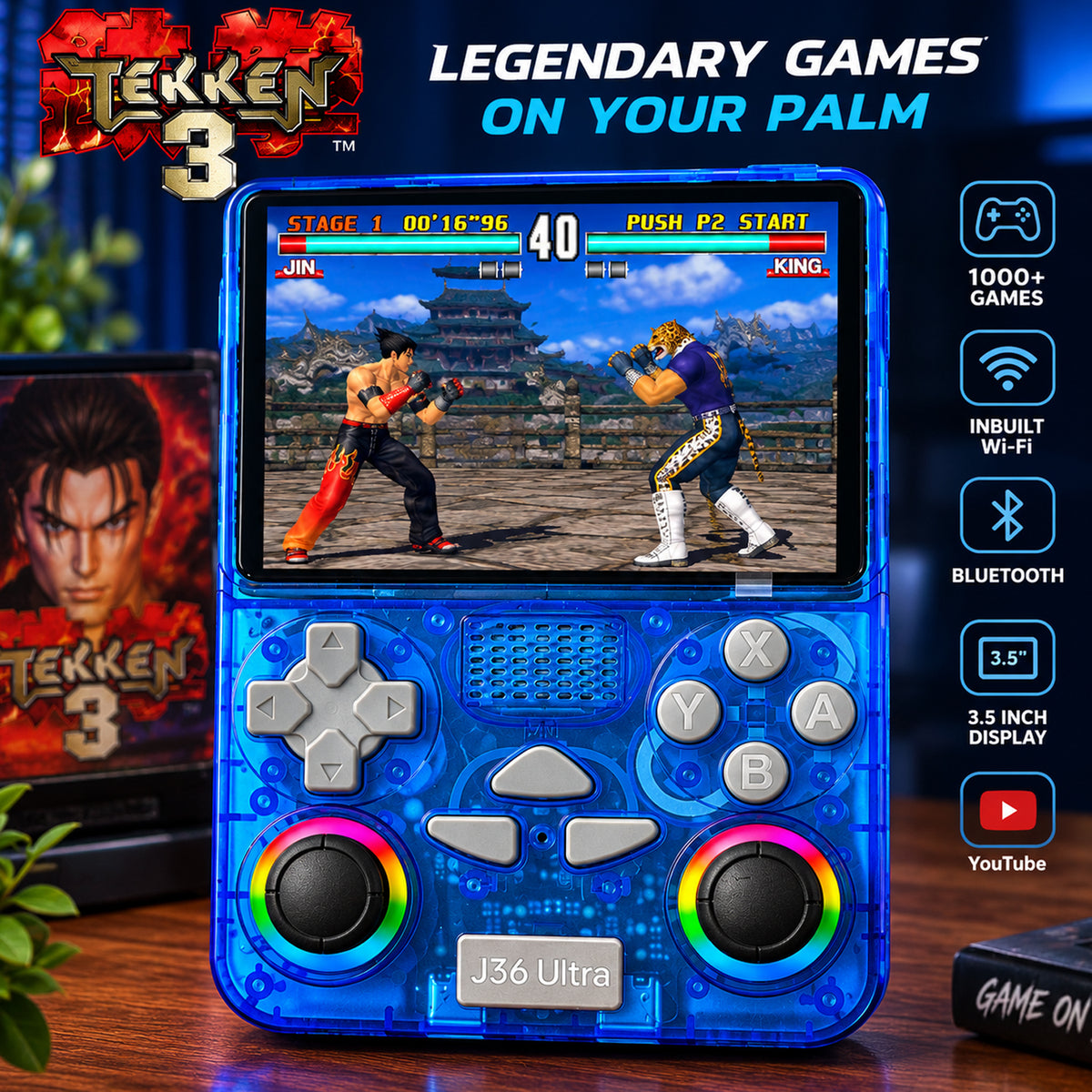 J36 Ultra Retro Game Console – 1GB RAM, 8GB Storage, 64GB SD Card, WiFi & Bluetooth 4.2 | Classic Games Console with YouTube