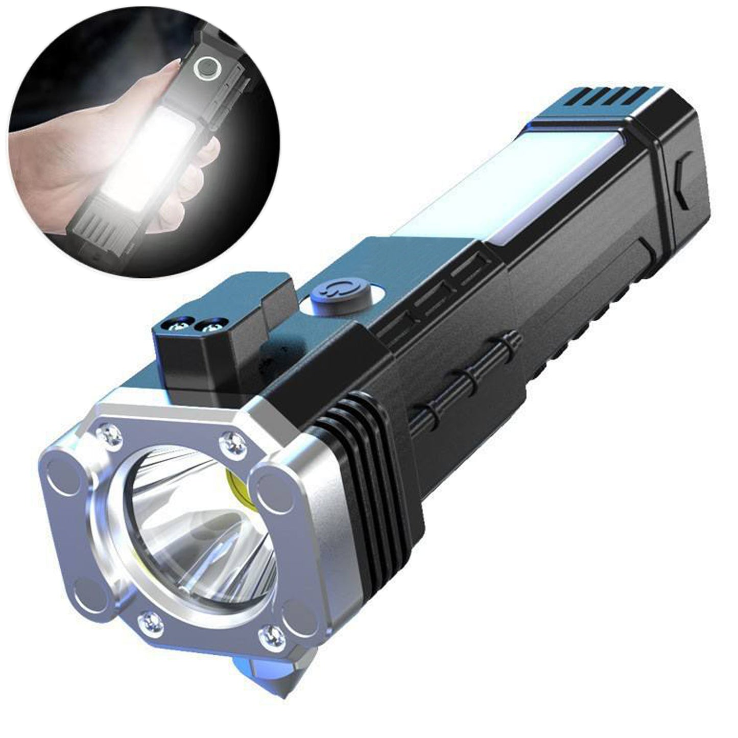 WRADER Safety Car Rescue LED Torch Light, Flashlight COB LED Light with Powerbank Hammer Torch