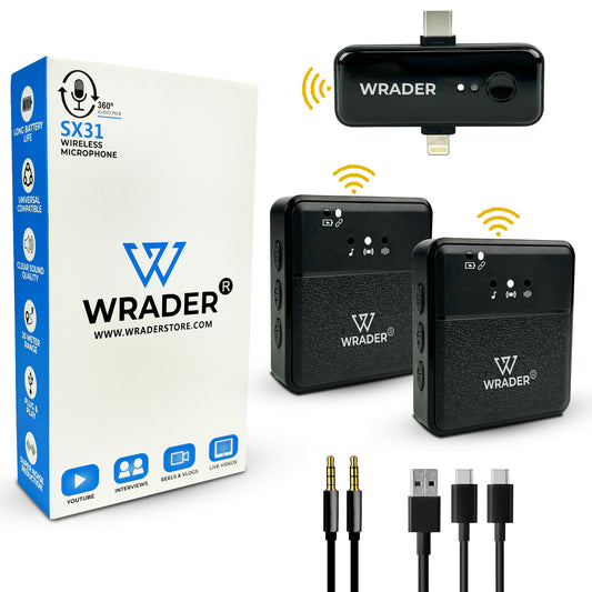 WRADER SX31 Dual Wireless Mic with Noise Reduction for GoPro, Cameras, DSLRs, Mobile, Laptop, Desktop Microphone