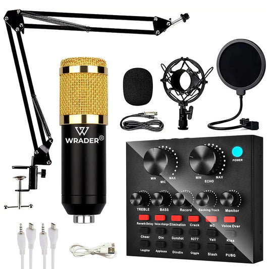 WRADER Condenser Studio Microphone with Sound Card for Recording, Streaming & Gaming