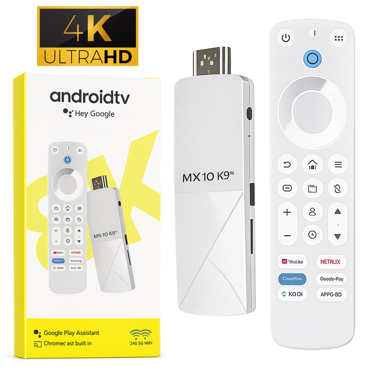 MX10 Android TV Stick 2GB RAM 16GB ROM | Up to 4K Ultra HD | Dual Band WiFi | Bluetooth | Smart TV Media Player