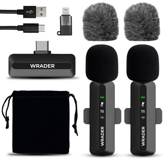 Wrader M14 Wireless Microphone with Furry Windshield Noise Cancellation Mute & Reverb Modes