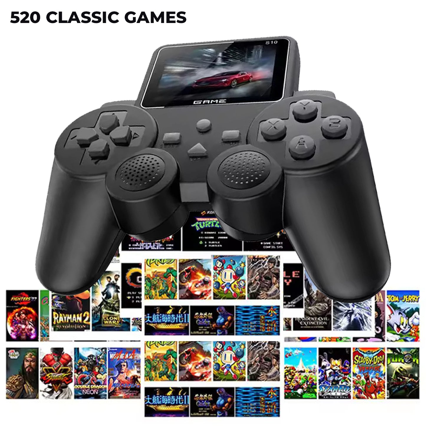 S10 Classic Video Game Controller View Retro Console with AV Cable for TV with 520 Games like Contra, Super Mario, Angry Bird, Adventure Battle