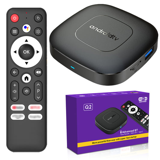 Q2 Android TV Box 4K Ultra HD Voice Control Compact Design With 4GB + 32GB